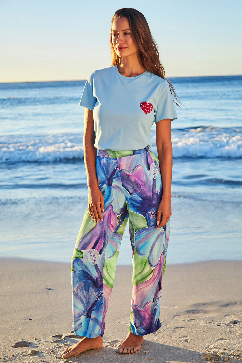 Pantalon fluide Hibiscus Azur