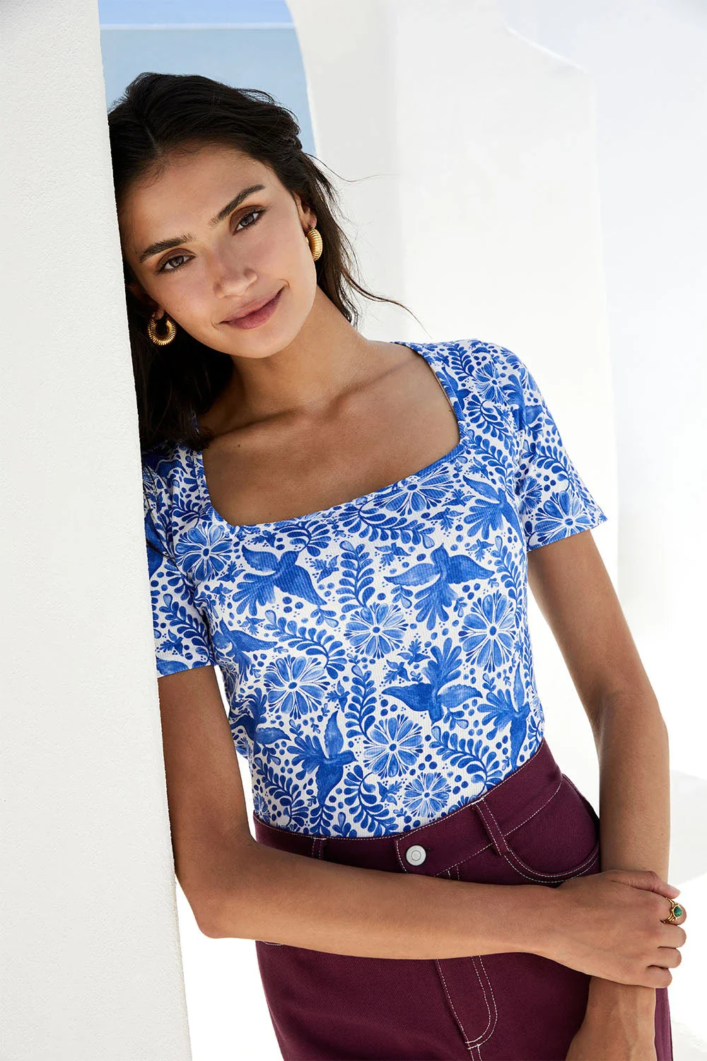 T-shirt Paresseuse en coton Oiseau de Nuit Bleu - Image 5